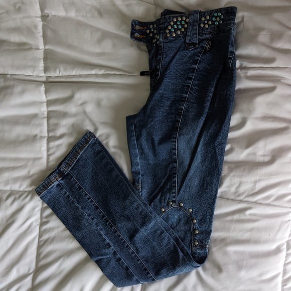 Vtg REVOLT USA Jeans Decorated w/Metal Studs & Faux Gems -Flared Bottom Boot Cut - Picture 14 of 14